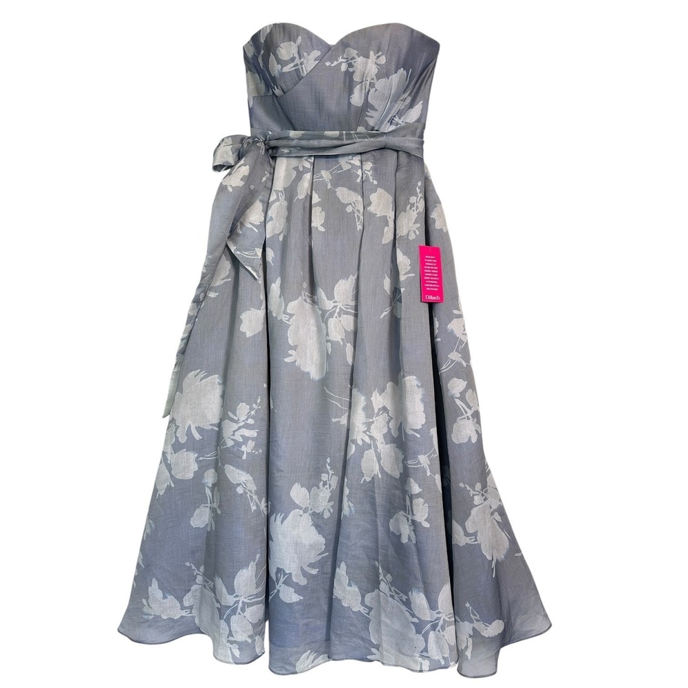 Donna Karan New York Formal Gown Strapless Organza 14 Tencel Floral‎ Blue NWOT - Picture 4 of 16